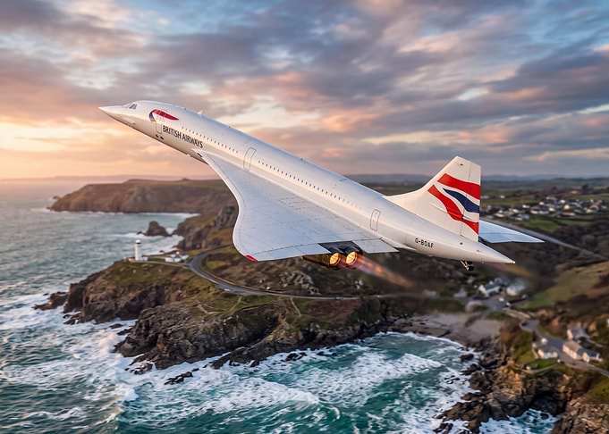 British Airways Concorde Over Coastline