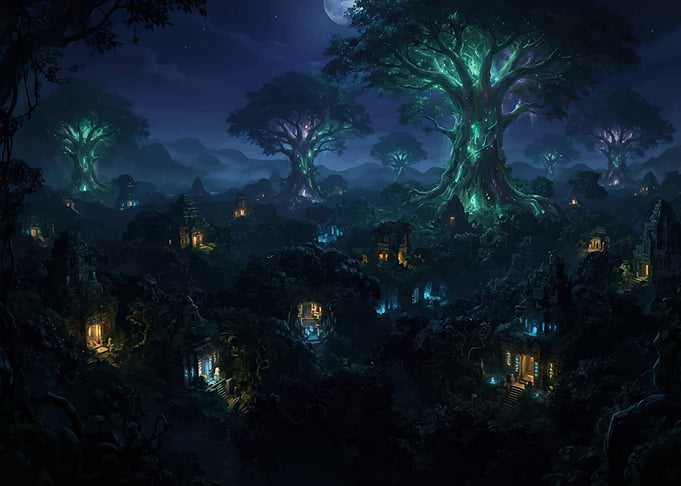 Enchanted Glowing Forest Temple Ruins