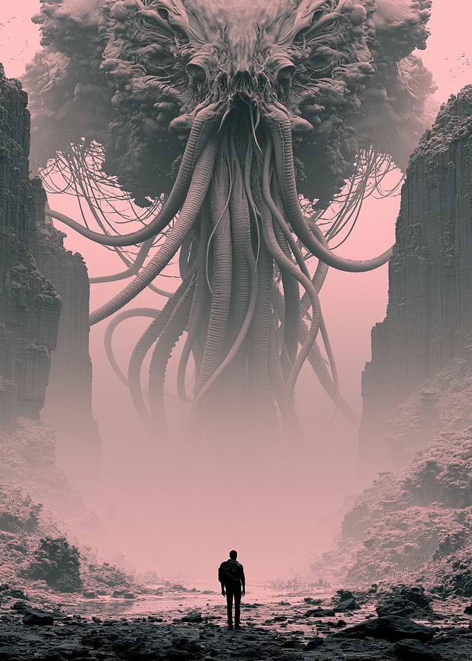 Lone Traveler Facing Eldritch Horror