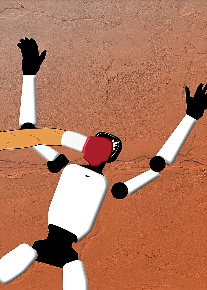 Minimalist Robot Boxing Match Illustration