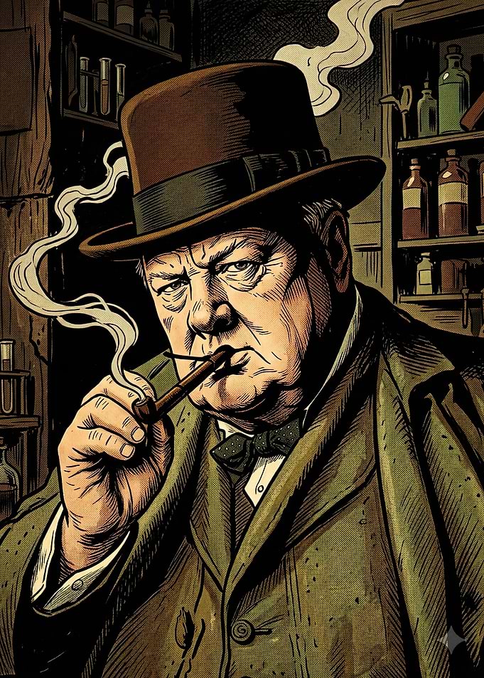 Winston Churchill Smoking Pipe Portrait