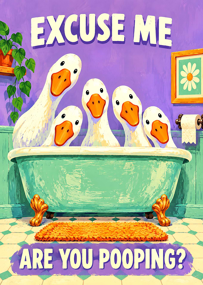 Funny Ducks in Bathtub Poster