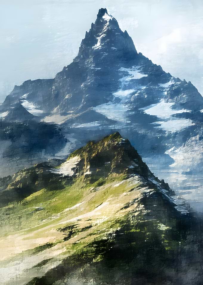 Majestic Mountain Peaks Landscape Painting