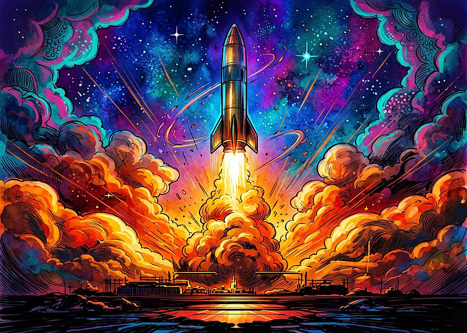 Vibrant Retro Rocket Launch Illustration