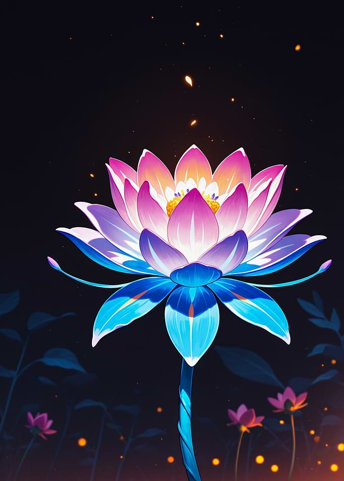 Glowing Bioluminescent Lotus Flower Landscape