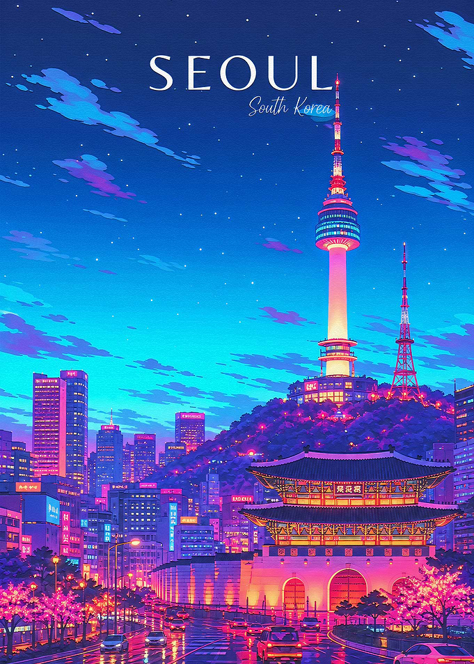 Seoul Cityscape at Night Poster