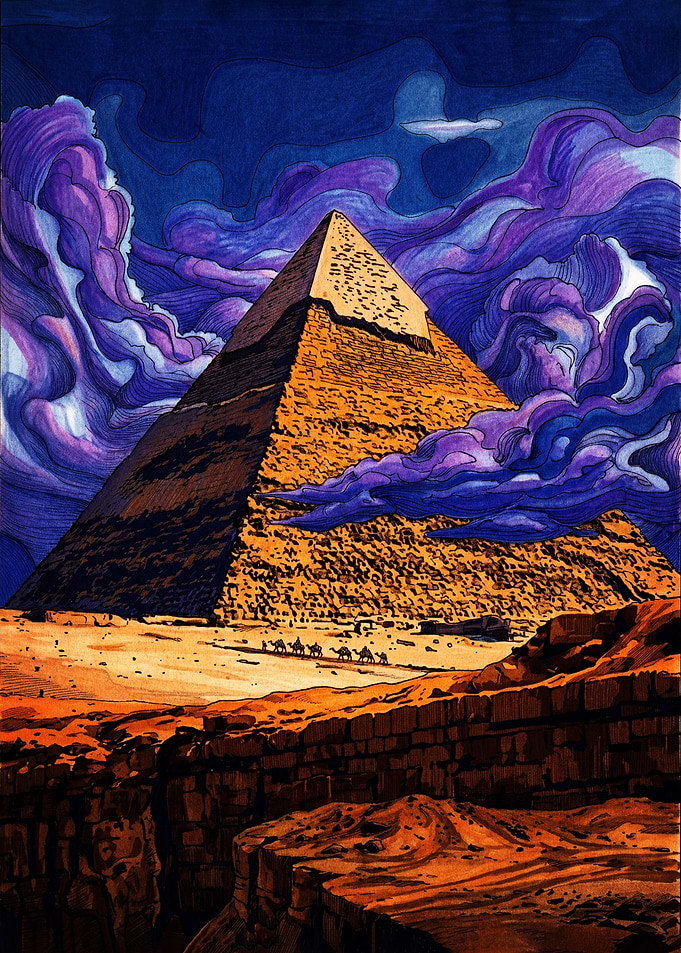 Great Pyramid Under Surreal Purple Clouds