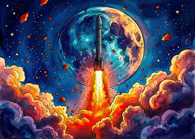 Rocket Launching Toward the Moon
