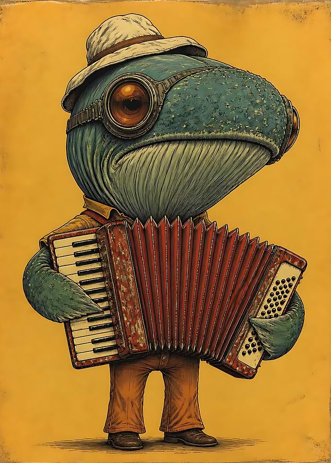 Whimsical Fish Musician Playing Accordion