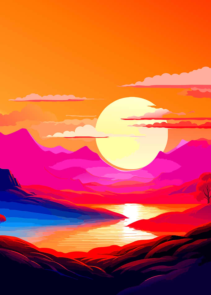 Vibrant Sunset Over Mountain Landscape