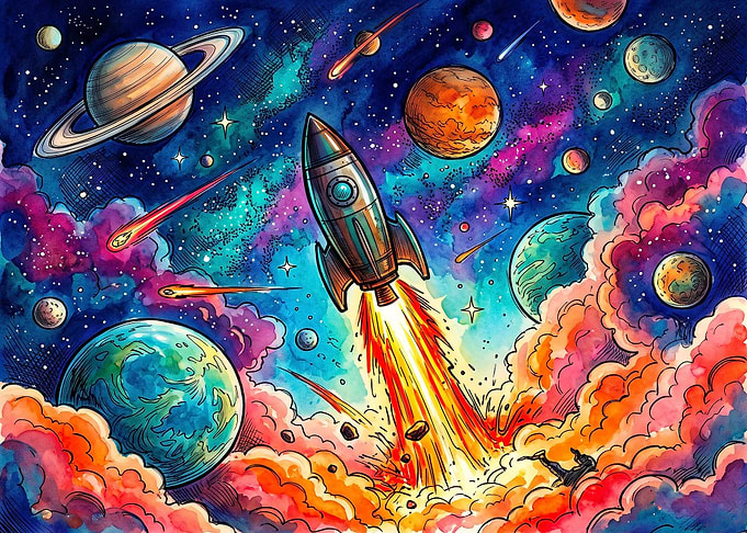 Vibrant Retro Space Rocket Launch