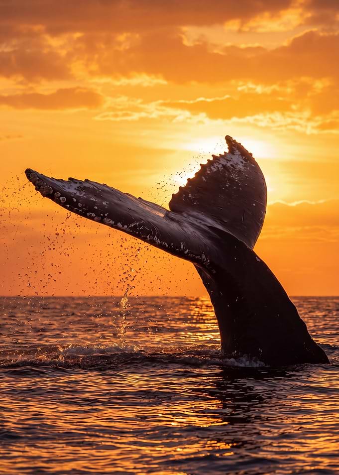 Humpback Whale Tail at Sunset