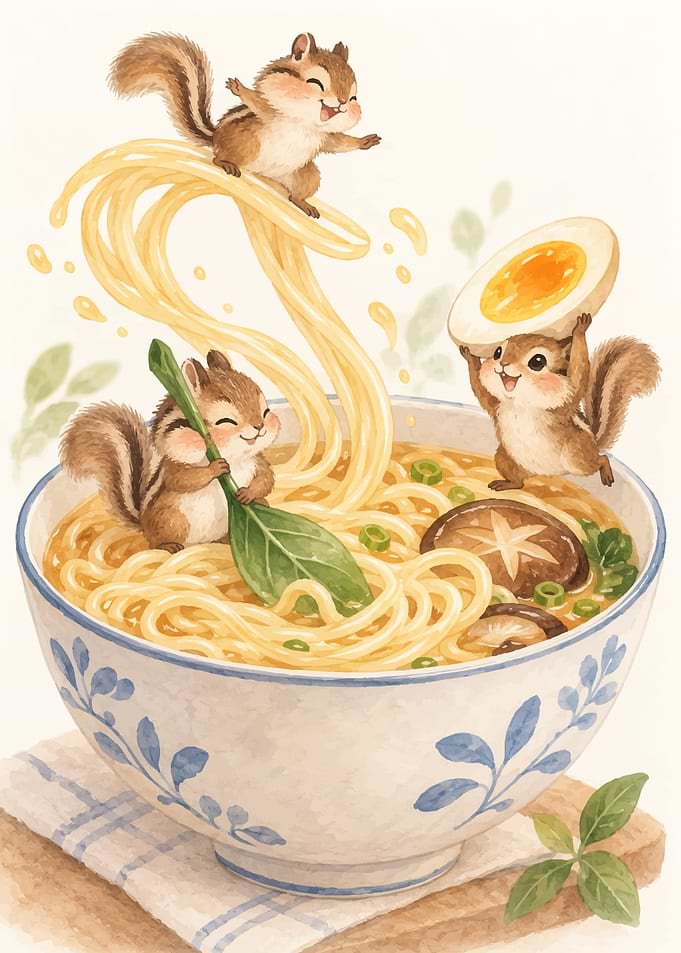 Cute Chipmunks Cooking Ramen Bowl
