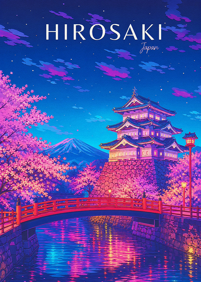 Hirosaki Japan Cherry Blossom Castle Poster