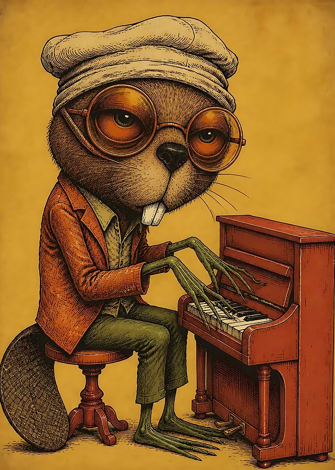 Beaver Playing Piano Illustration