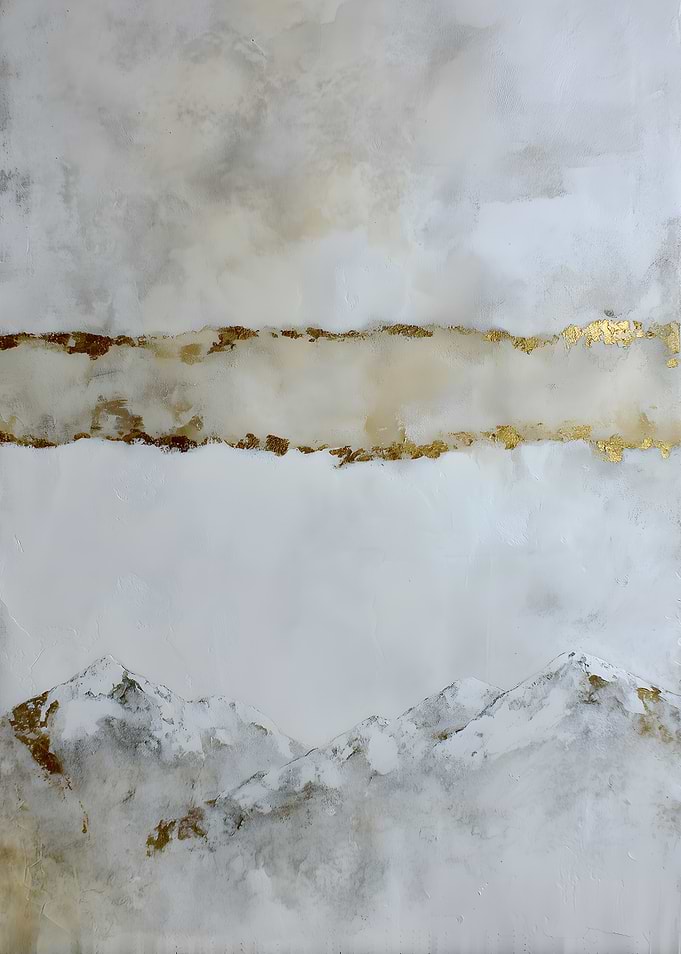 Abstract Gold and White Mountain Painting