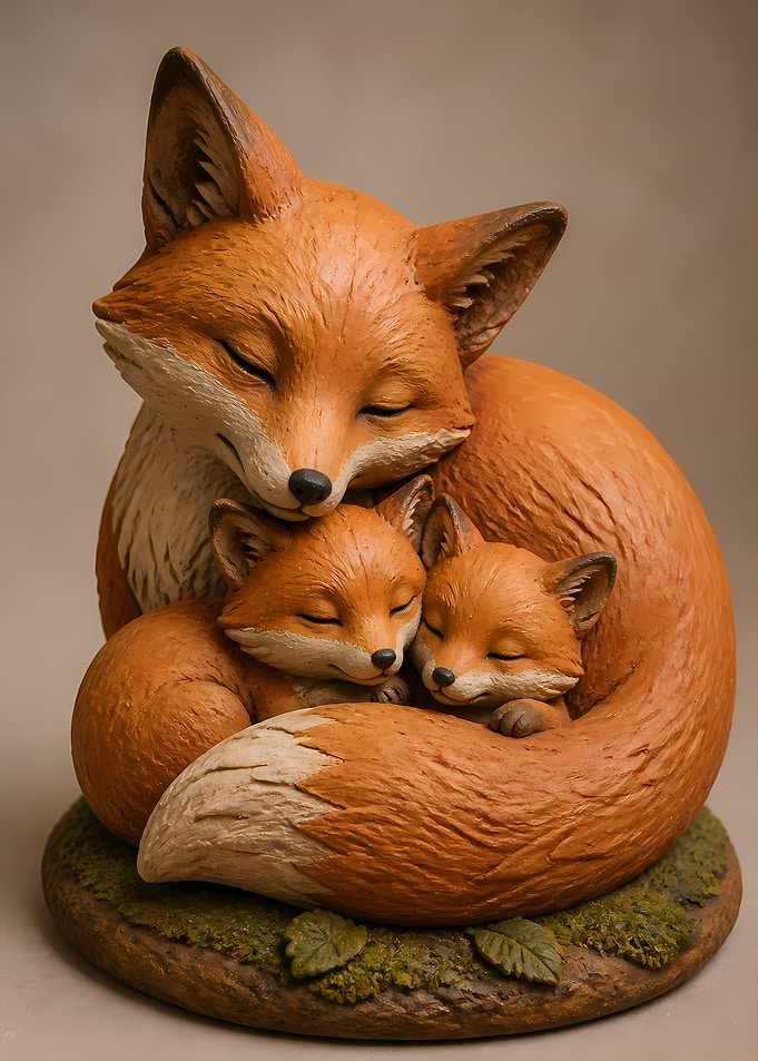 Sleeping Fox Family Figurine