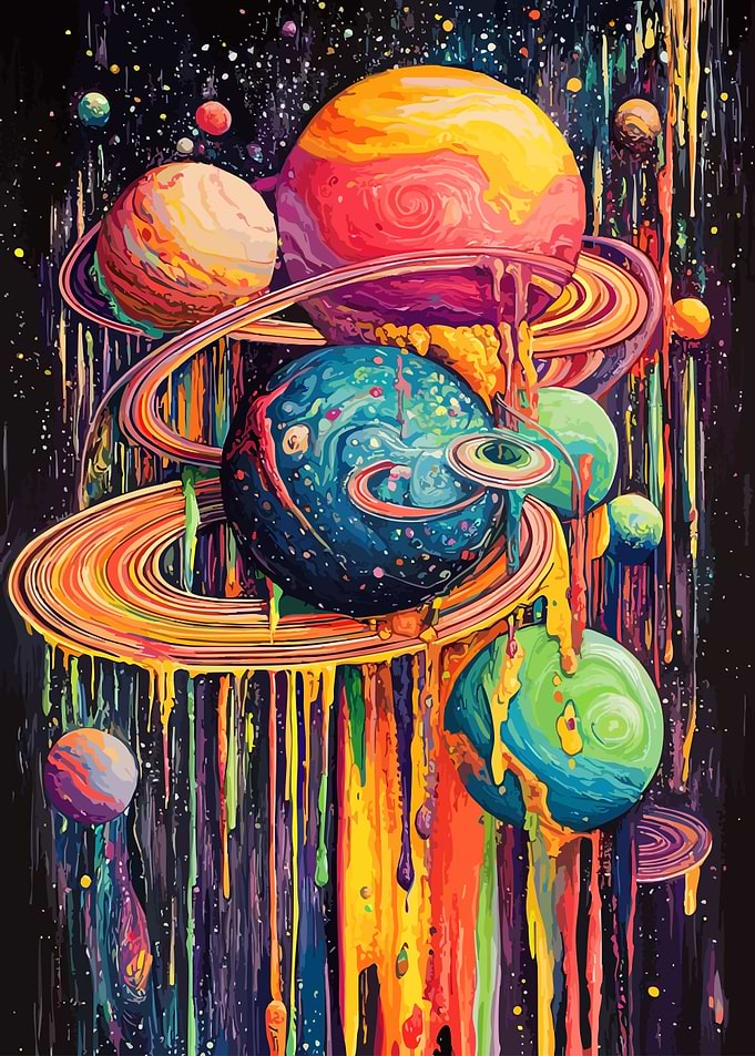 Melting Colorful Planets in Space