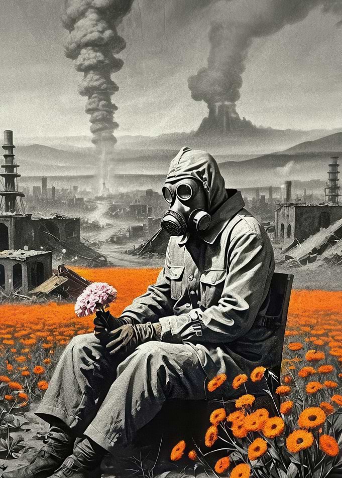 Post-Apocalyptic Survivor Holding Flowers