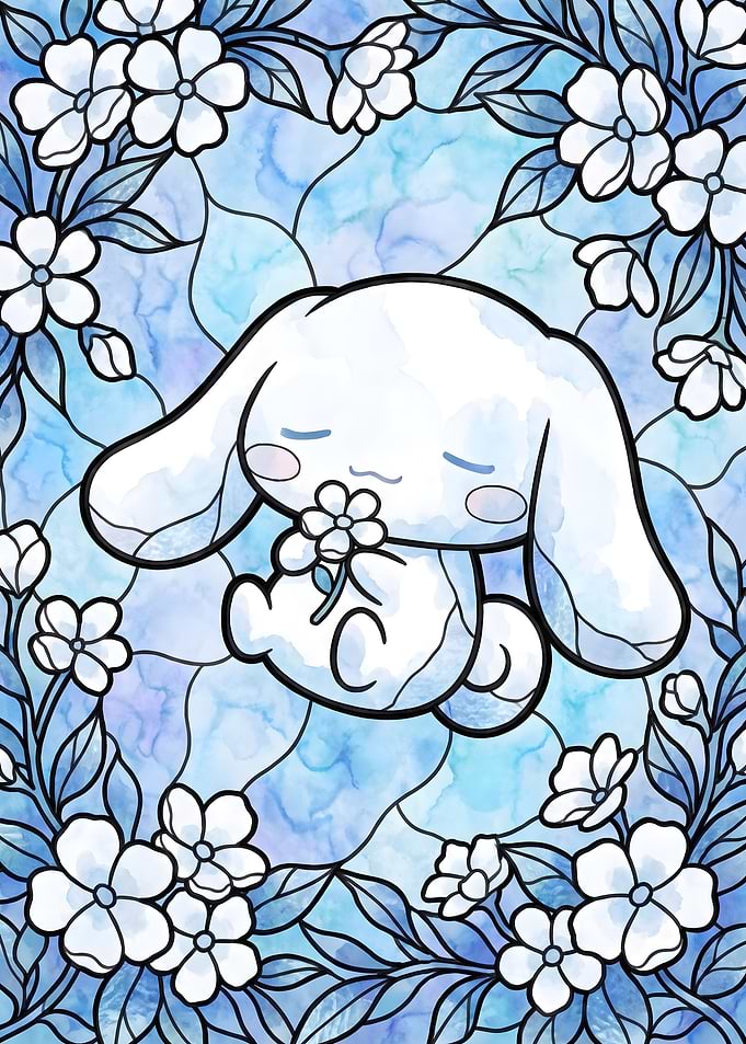 Cinnamoroll Stained Glass Floral Art