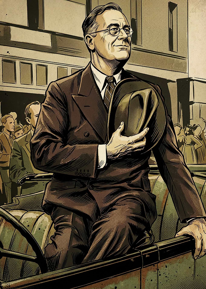 Franklin D. Roosevelt Vintage Illustration