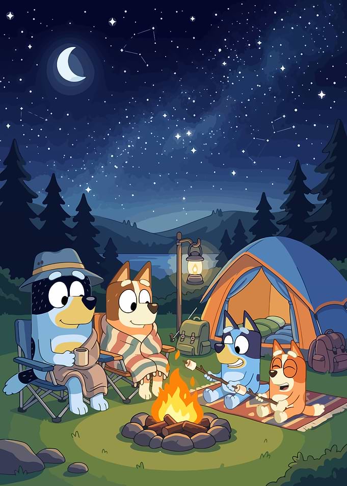 Bluey Family Camping Night Scene