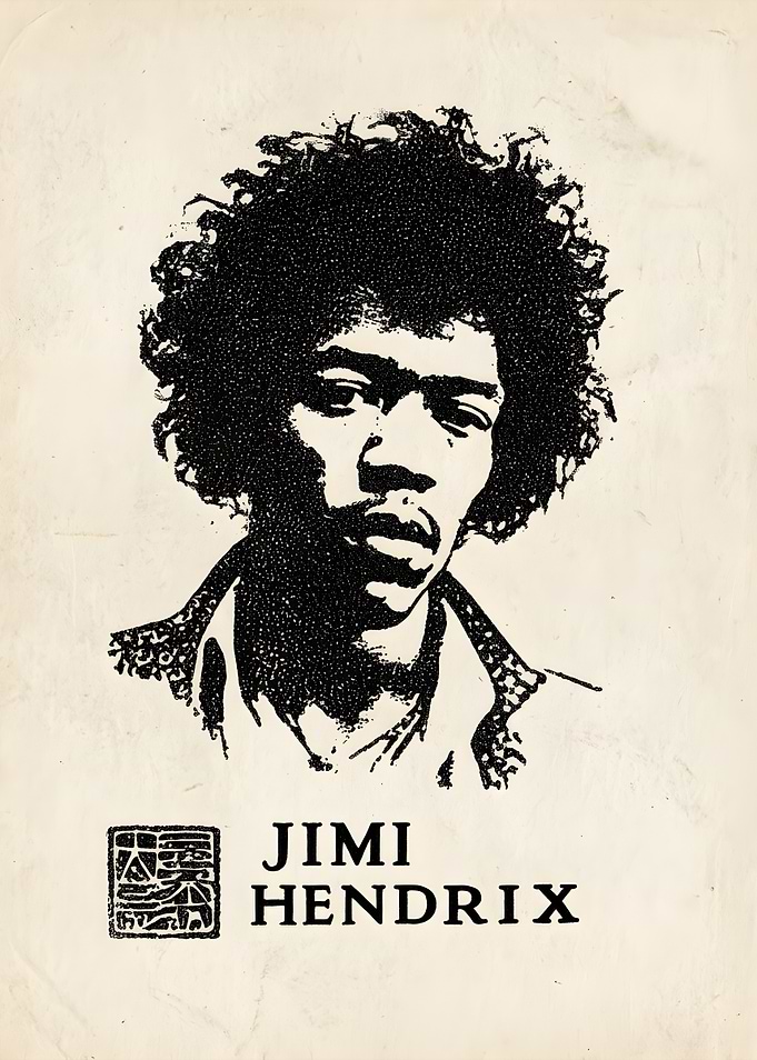 Jimi Hendrix Stippled Portrait Poster