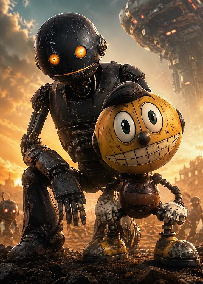 Robotic Duo in Post-Apocalyptic Wasteland