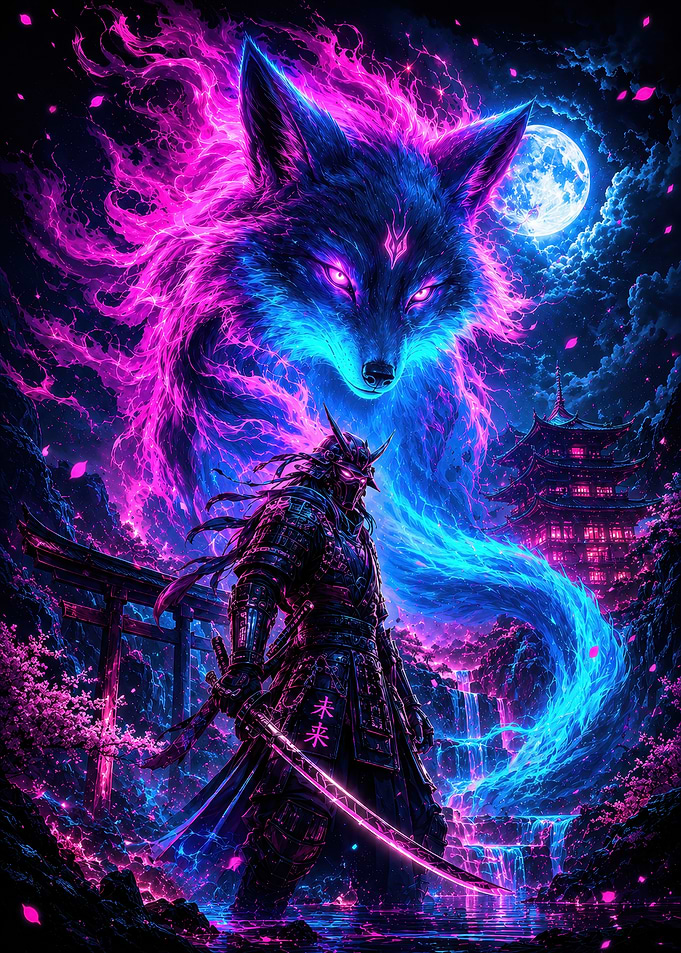 Neon Samurai and Spirit Fox
