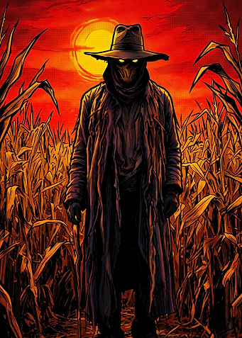 Scarecrow Figure in Cornfield at Sunset