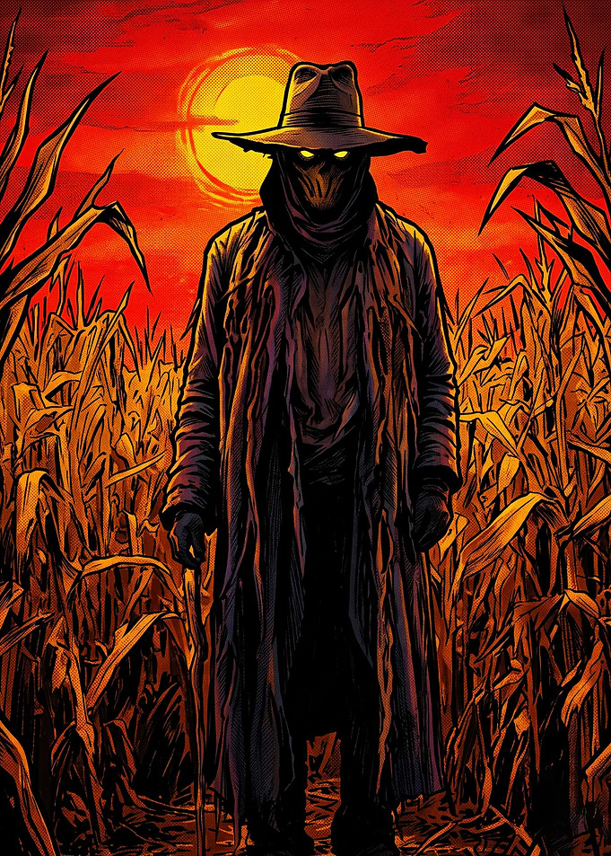 Scarecrow Figure in Cornfield at Sunset