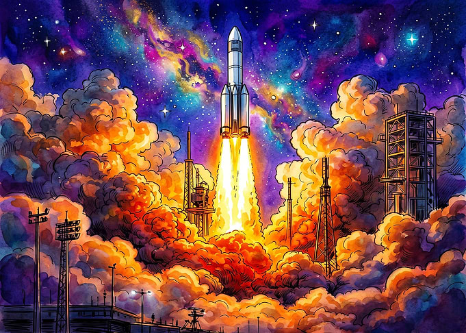 Vibrant Rocket Launch Into Space