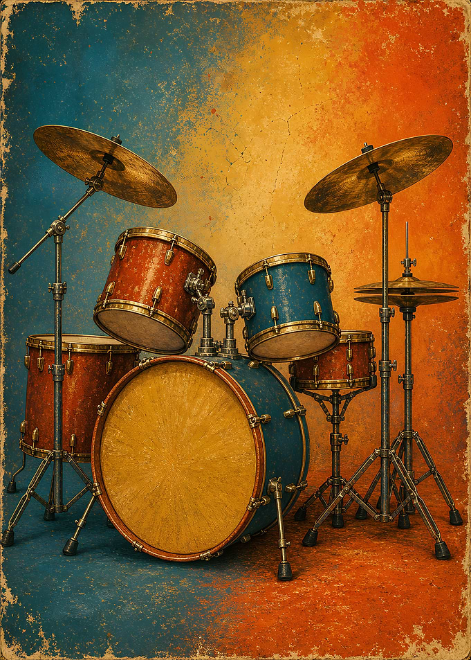 Vintage Style Drum Kit Music Poster