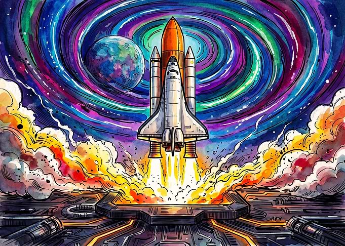Vibrant Space Shuttle Launch Illustration