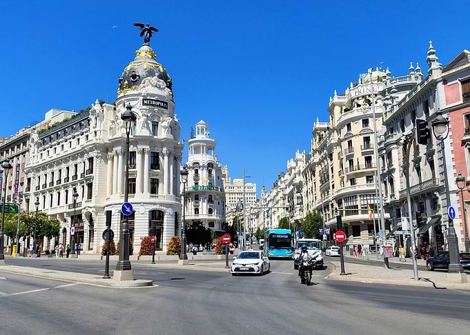 Metropolis Building in Madrid Cityscape
