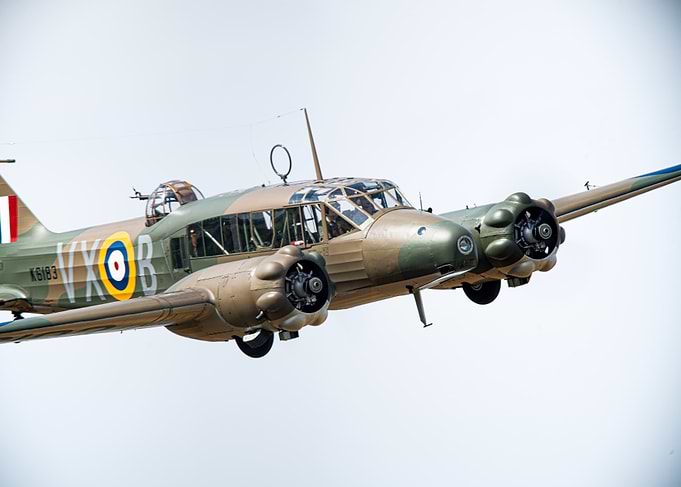 Avro Anson WWII Bomber in Flight