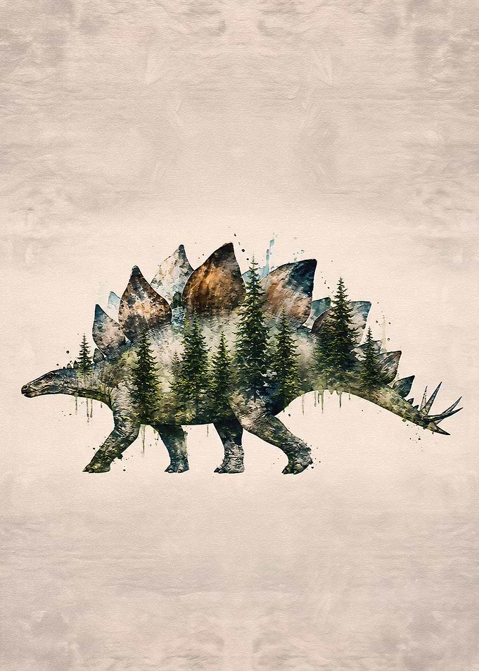 Double Exposure Stegosaurus Forest Art