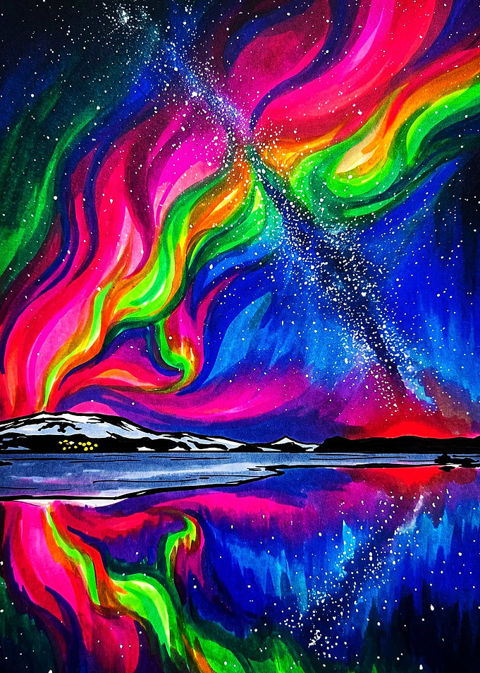 Vibrant Aurora Borealis Night Landscape