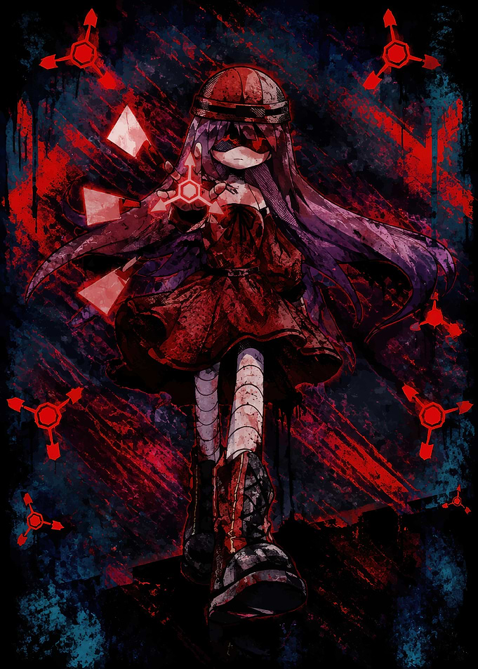 Dark Anime Girl with Red Symbols