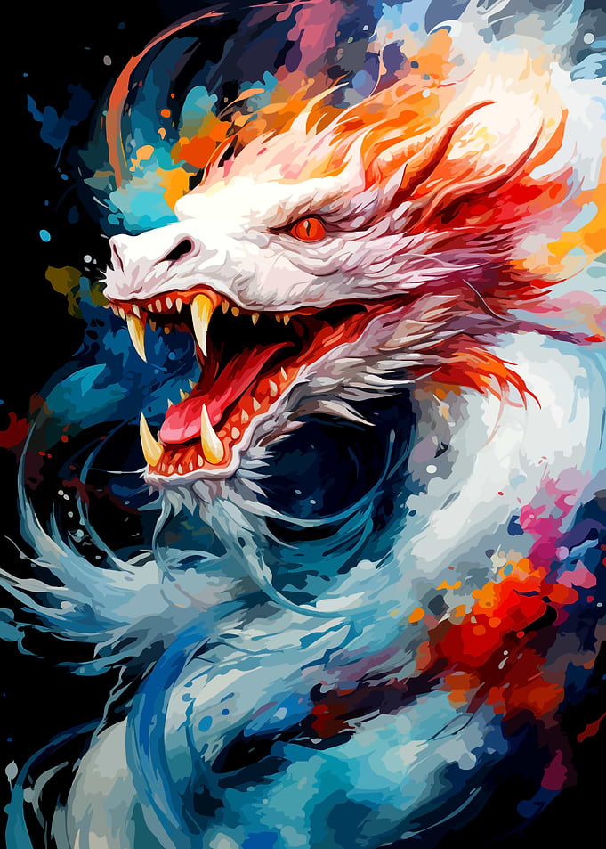 Abstract Colorful Dragon Head Portrait