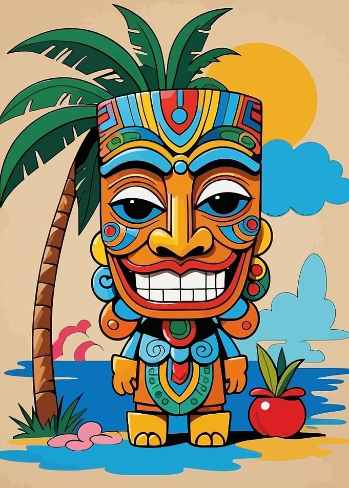 Colorful Tropical Tiki Totem Illustration