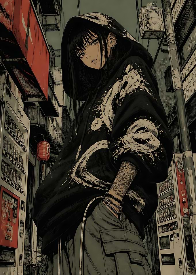 Edgy Anime Girl in Urban Alley