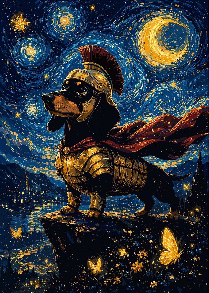 Dachshund Roman Warrior Starry Night