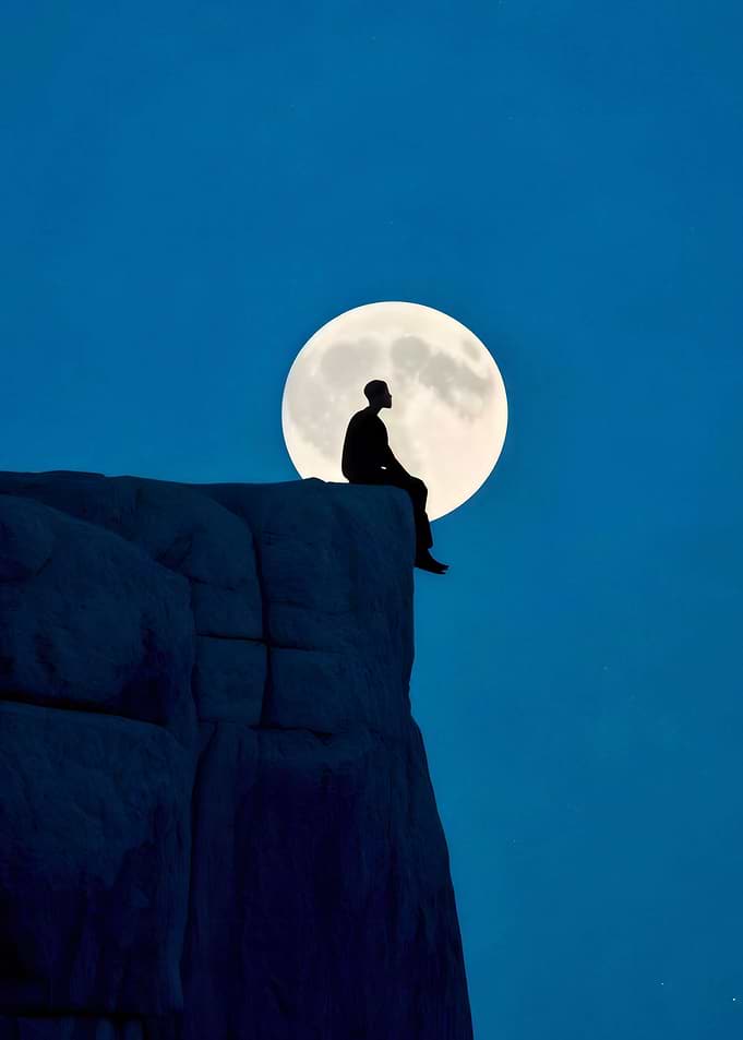 Silhouette of Person Sitting on Cliff