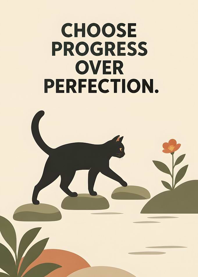 Choose Progress Over Perfection Cat Poster