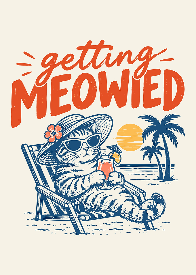 Getting Meowied Cat Beach Illustration