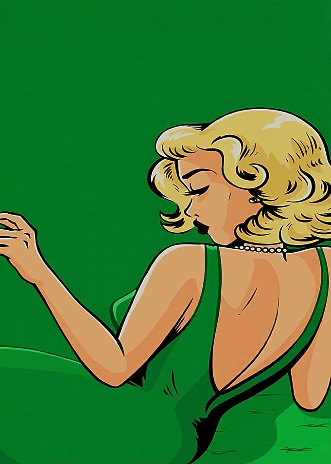 Pop Art Blonde in Green Dress