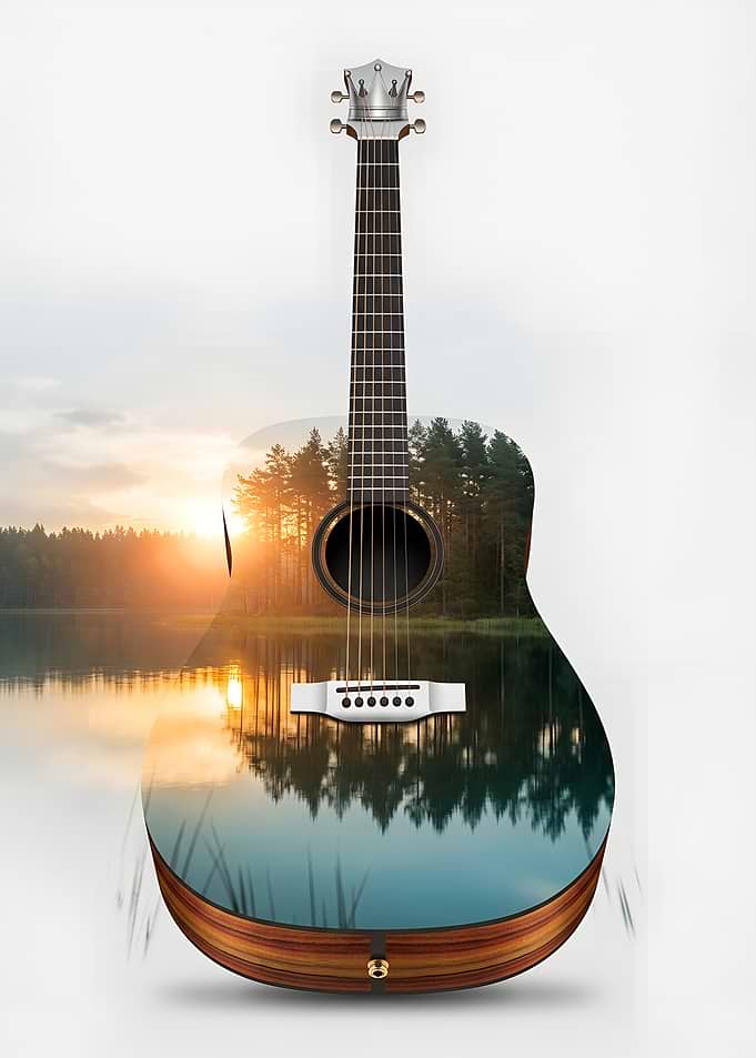 Double Exposure Acoustic Guitar Nature Art