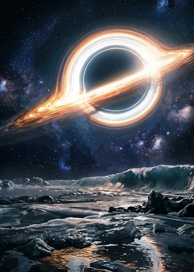 Black Hole Over Icy Planet