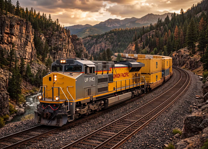 Union Pacific Freight Train in Mountains
